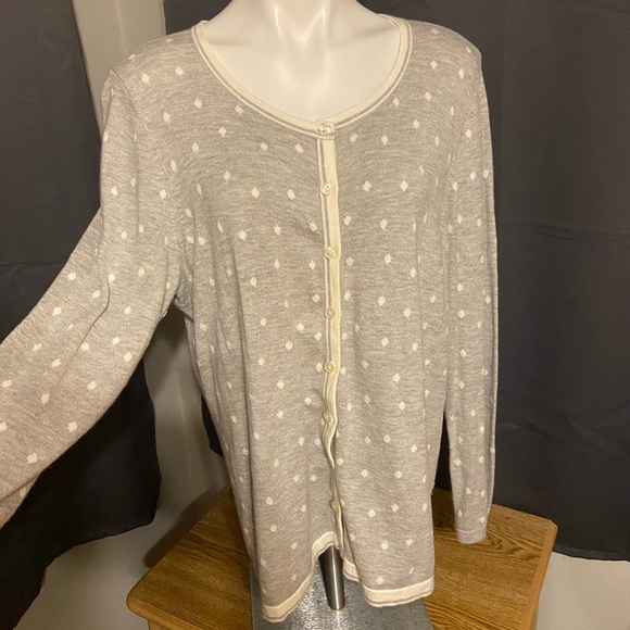 Talbots Sweaters - Talbots 1X cotton nylon rayon cashmere cardigan gray and white polka dot